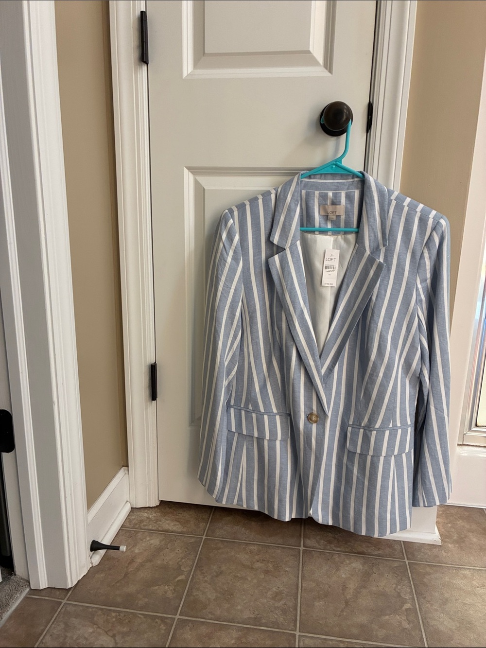 LOFT Blue and White Vertical-Stripe Women's Blazer